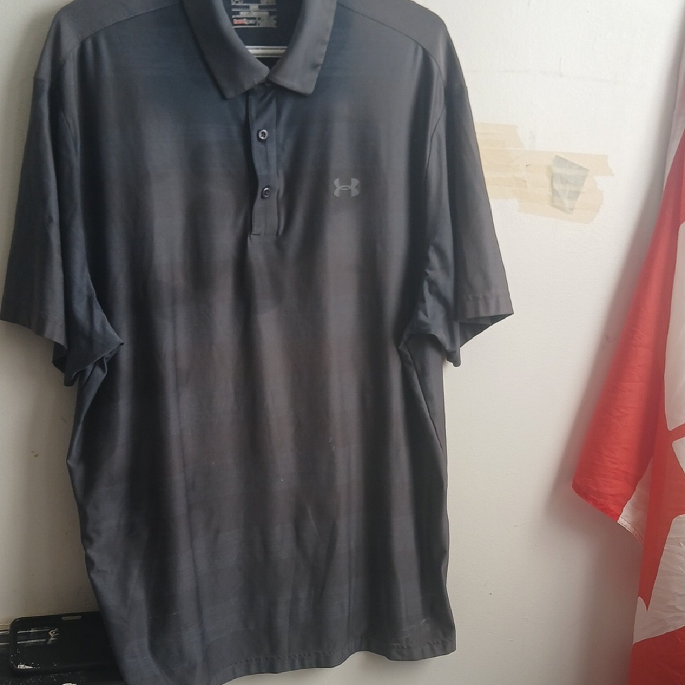 Under Armour Black and Gray Polo Shirt with Short Sleeves and Soft Fabric